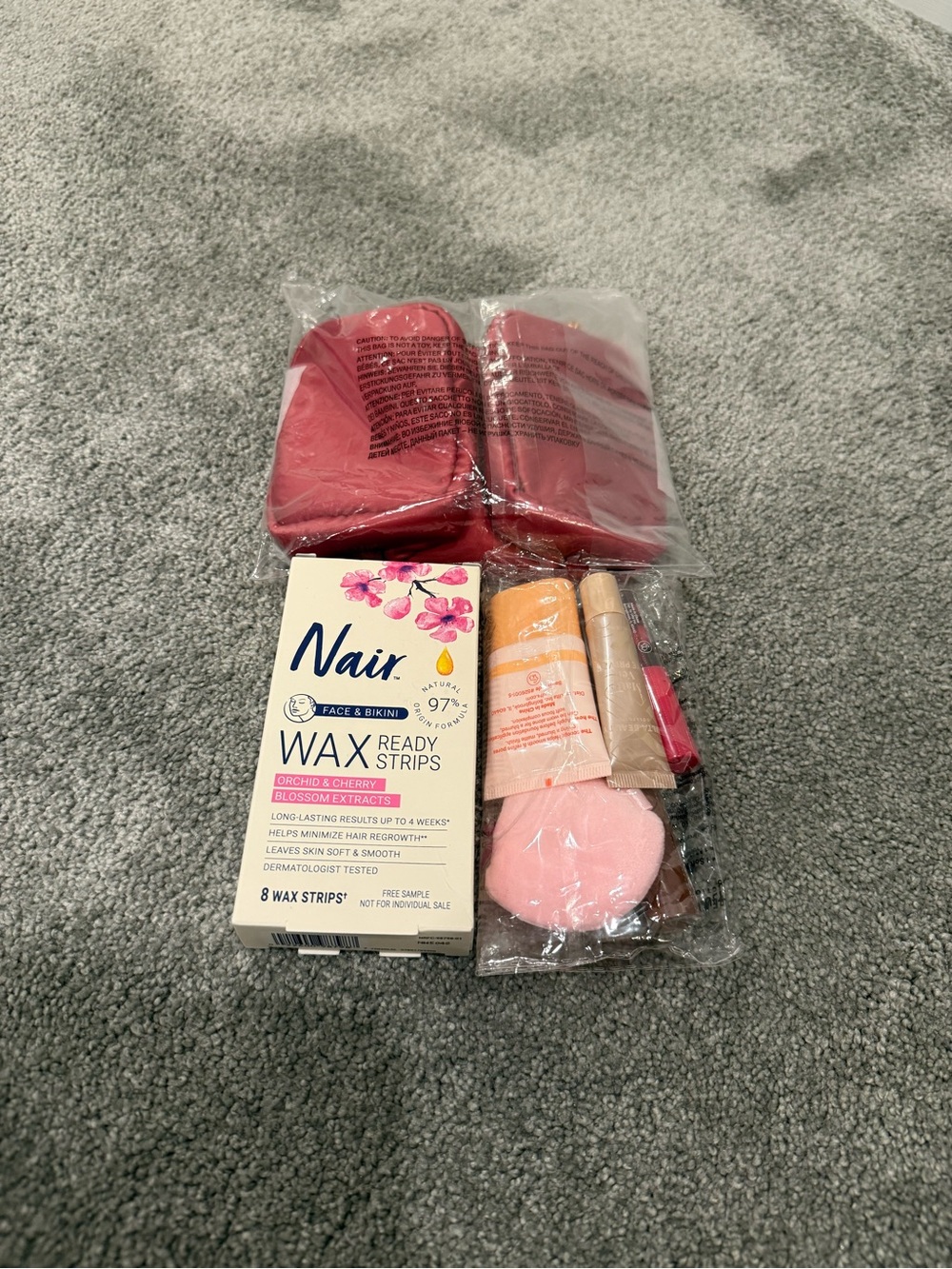 Gucci bag, Ulta Beauty Cosmetics, Nair Face & Bikini Wax Ready Strips Kit
